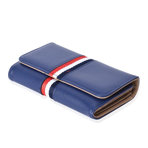 Blue w/Multi Color Stripe Pattern Polyester Wallet - Picture 2 of 5